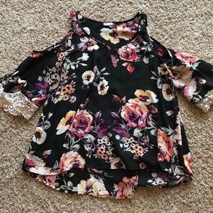 Black floral cold shoulder top